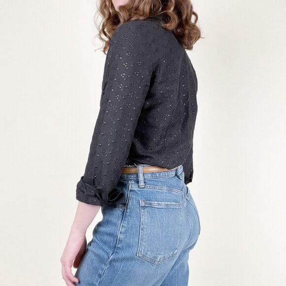 Vintage Silk & Linen Eyelet Lace Button Up Shirt Blouse Whimsigoth Witch 90s Y2K - Picture 2 of 5